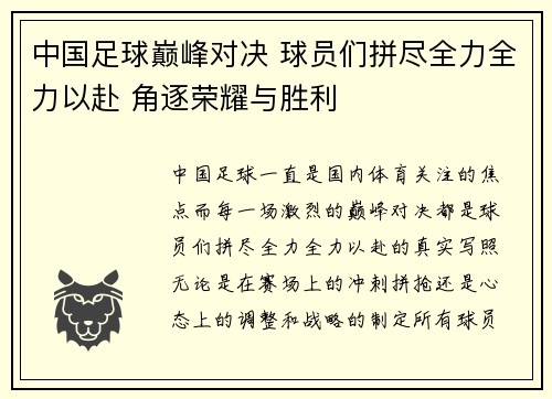 中国足球巅峰对决 球员们拼尽全力全力以赴 角逐荣耀与胜利